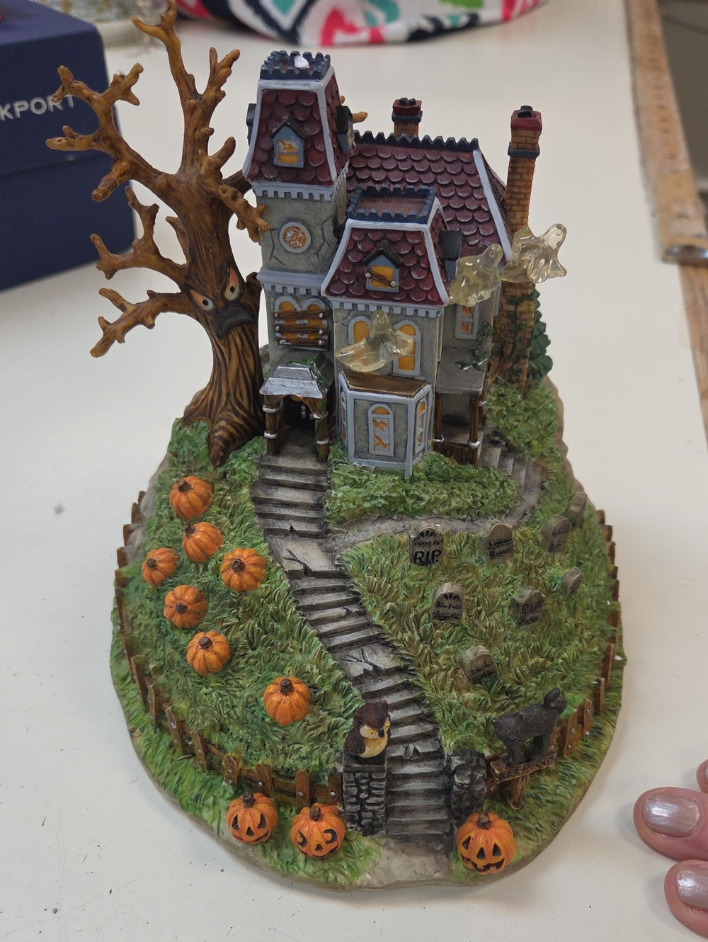 Lenox Haunted Pumpkin Cottage Sculpture - Orange, Green, Gray, Brown